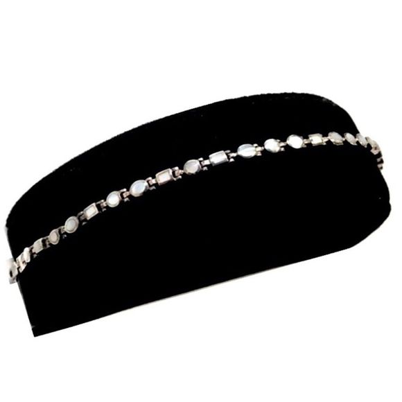 VINTAGE Mother of Pearl Sterling Silver Linked Bracelet - Picture 2 of 12